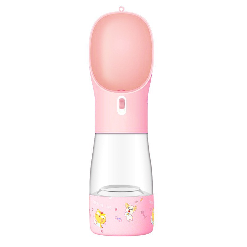 Pet Dog Water Bottle Feeder Bowl Portable Water Food Bottle Pets Outdoor Travel Drinking Dog Bowls Water Bowl For Dogs (Pink, Printing)