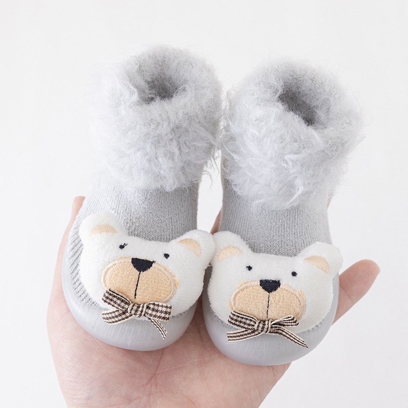 Thick Warm And Cute Baby Toddler Shoes (14.5, Granny Grey Bear)