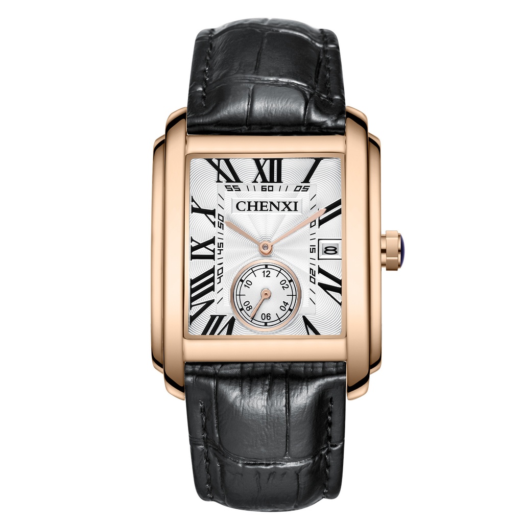 Square Quartz Watch Strap Watch Men (Rose Shell White Surface)