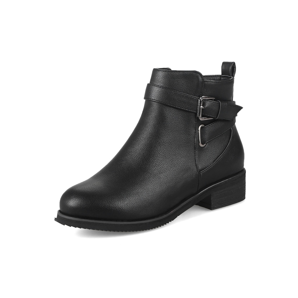 Martin Round Toe Short Low Heel Female Boots (32, Black)