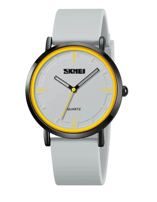 ساعة كوارتز مستديرة بسوار سيليكون. (Grey)