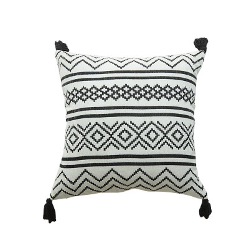 Nordic Morocco Chenille Geometric Throw Pillow Jacquard Tassel (45x45 [cm] + Core)