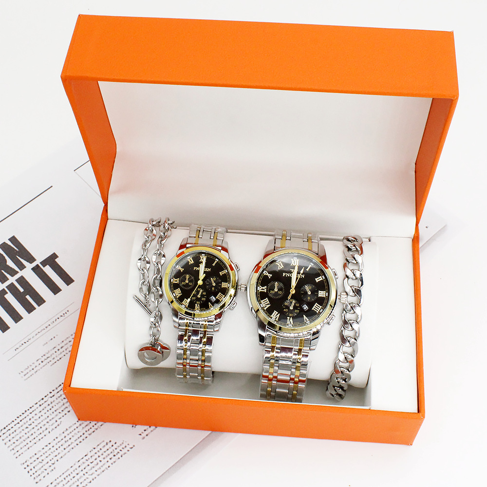 طقم ساعات كوارتز للأزواج يشمل ساعة رجالية وساعة نسائية. (4 [pcs] Watch & Bracelet [male] & [female] Set)
