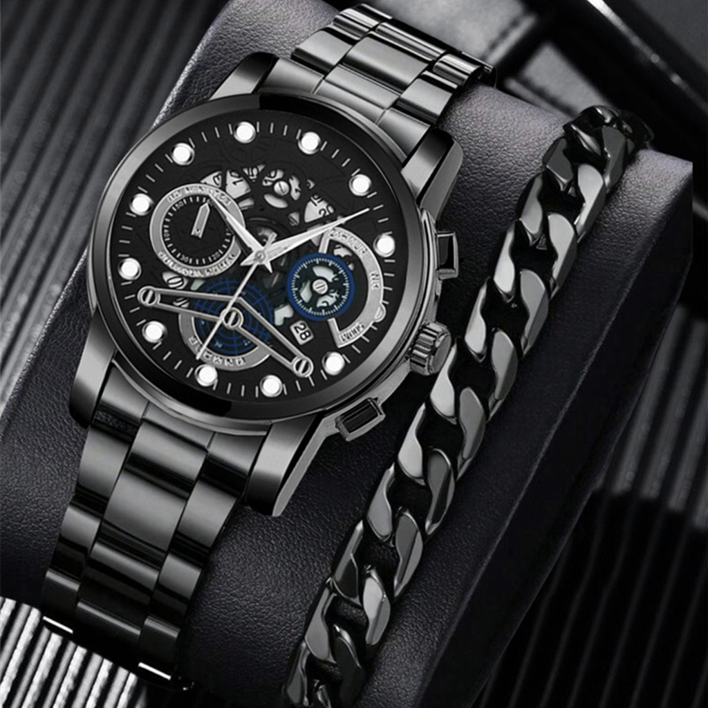 New Men's Fashion Foreign Trade Wholesale Trend Steel Strap Watch Cross-border Hot (Black)