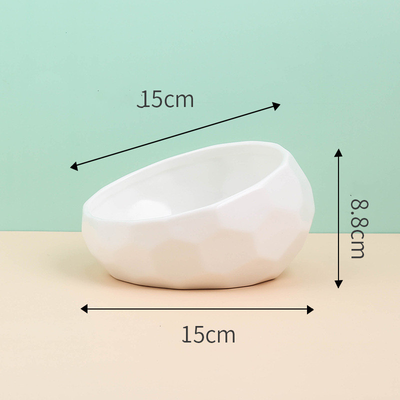 Pet Supplies Bowl Ceramic Cat Bowl Dog Bowl Oblique Mouth (White)