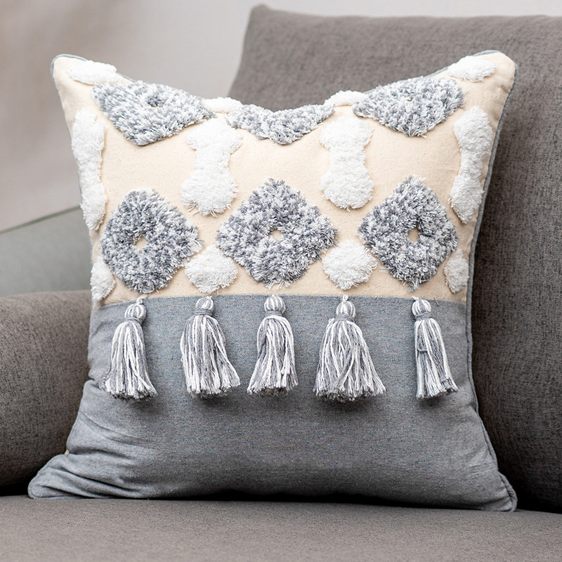 Flow Sofa Throw Pillow Chair Cushion Lumbar Pillow Tassel Moroccan Office Cushion (45x45 [cm], A)