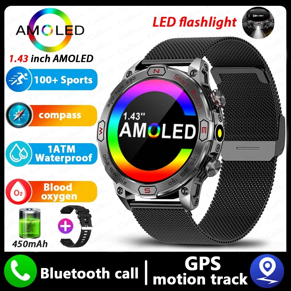 ساعة ذكية بشاشة AMOLED عالية الدقة مع خاصية البلوتوث والمكالمات (Black Net Vinyl)