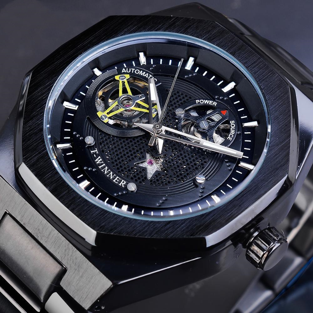 Casual Hollow Mechanical Movement Automatic Watch (Black Belt Black Shell)