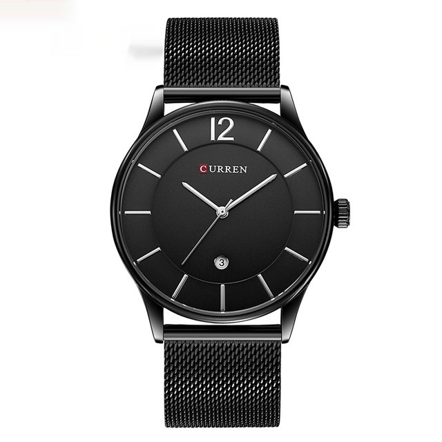 ساعة كوارتز بتصميم شبكي وميناء كبير مناسبة للعمل والاستخدام الكاجوال. (Black Shell Black Surface)