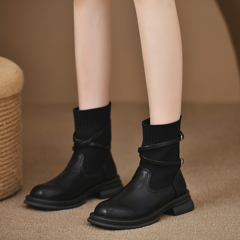 Retro Platform Knitted Martin Boots For Women (35, Black)