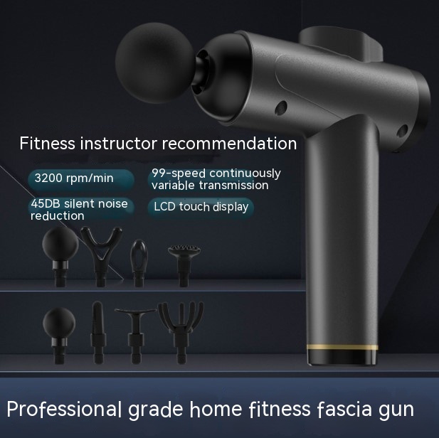 Massage Gun Instrument Muscle Relaxation Massage (Dark Grey, Option: 6 Gear Button Style 4 Heads)