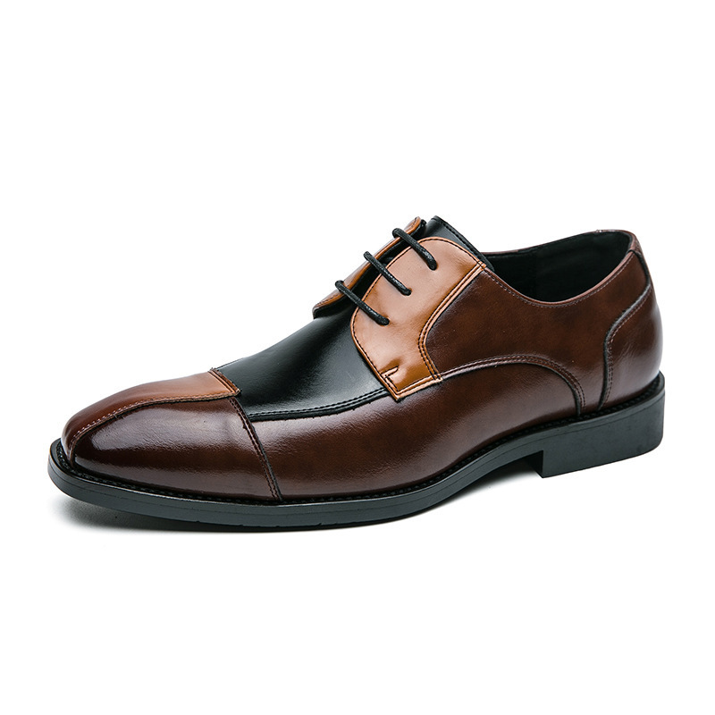 Business Formal Wear Casual Square Toe Large Size Leather Shoes (38, Black & Yellow)