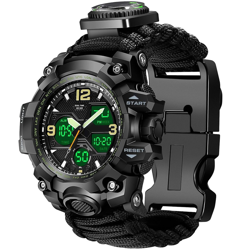 Waterproof Dual Display Electronic Tactical Watch (Black)
