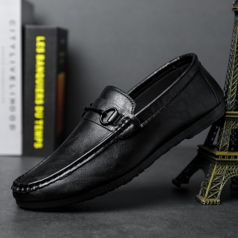 Casual Men's Solid Color Synthetic Leather Shoes (39, Black)