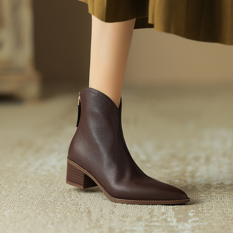 Simple Solid Color And Nude Ankle Boots For Women (34, Black - Single Lining)