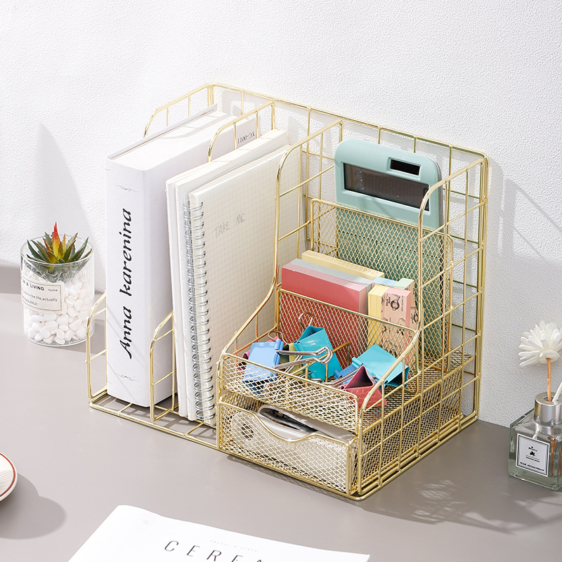 Simple Wrought Iron Office Desktop Storage Rack (Gold)