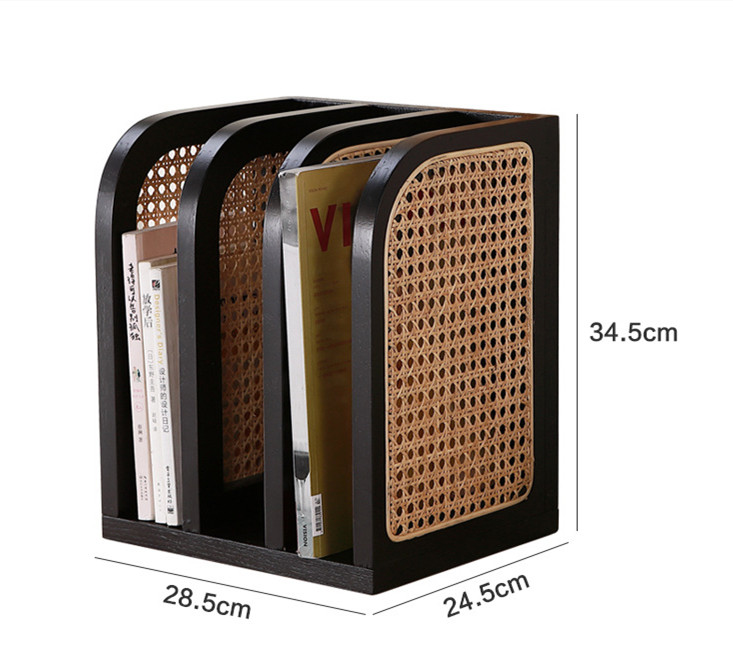 Nordic Rattan Modern Minimalist Solid Wood Bookshelf Desktop (Black)