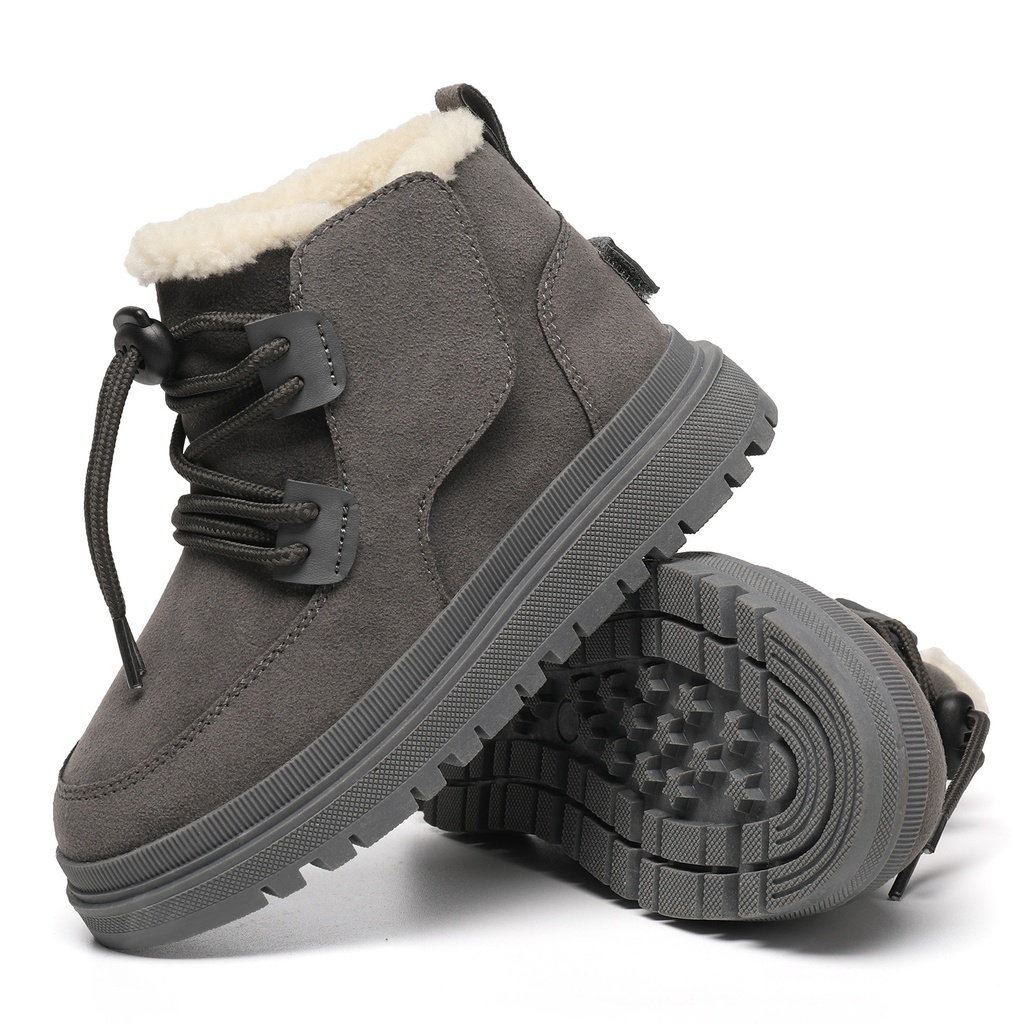 Children's Cotton Shoes Thickened Fleece-lined Outdoor Non-slip (26, Grey)