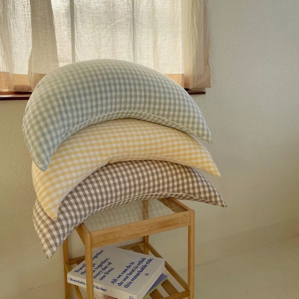 Baby Pillow Newborn Nursing Pillows Plaid Cotton Moon Shape Maternity Breastfeeding Pillow Bedding Cushion Sofa Throw Pillow Baby Room Decoration (Green)