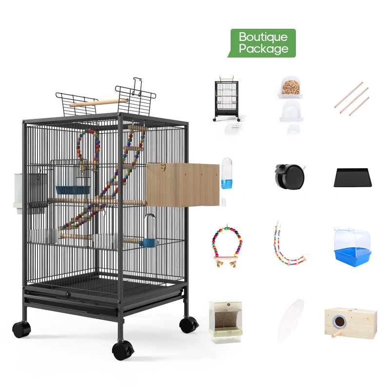 Parrot Xuanfeng Bird Cage With Feeder Toy Grass Nest Breeding Box (Black Boutique Package)