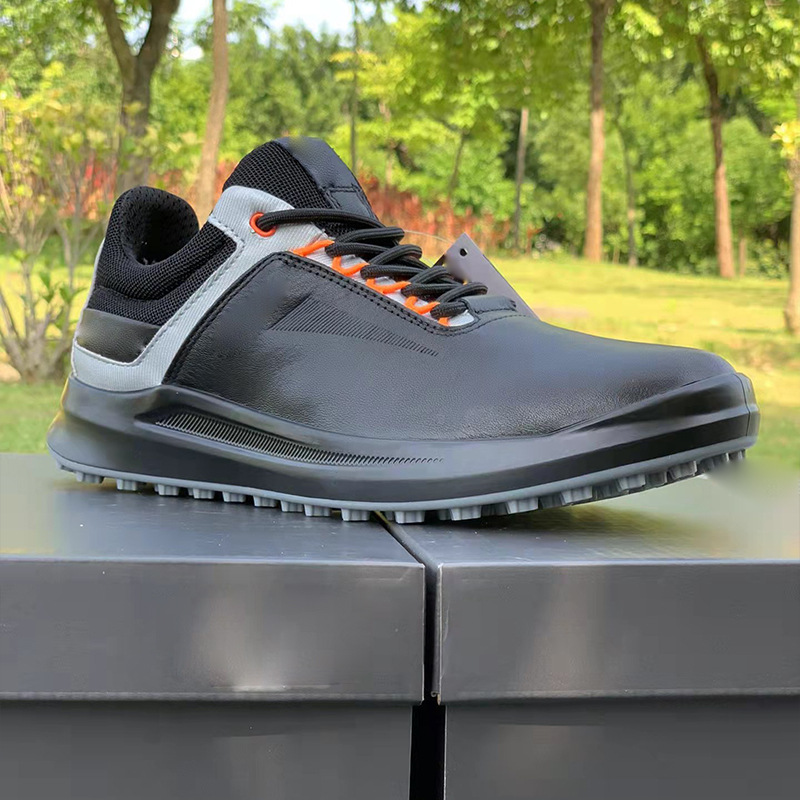 First Layer Calfskin Golf Shoes Sports Casual Shoes Lightweight Rubber Soles Wear-resistant Non-slip Hiking (39, Black)