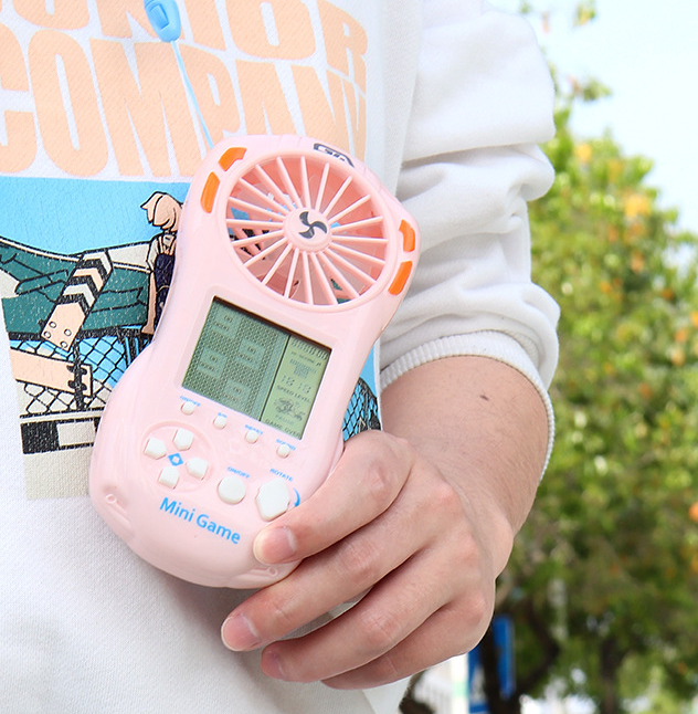 Handheld 2 in 1 Fan Game Console With 23 Games Console Stress Relief Toy (Pink)