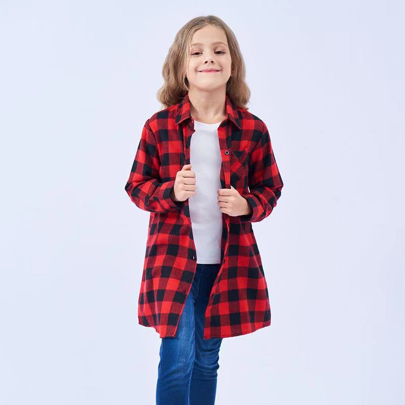 Mid-length Girls Plaid Shirt Long-sleeved Brushed (150 [cm], 1)