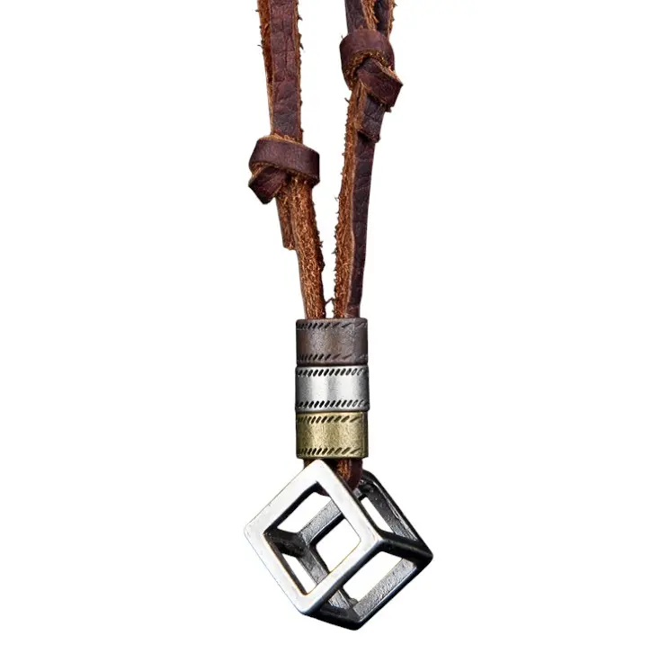 Double-Ring Cowhide Leather Necklace