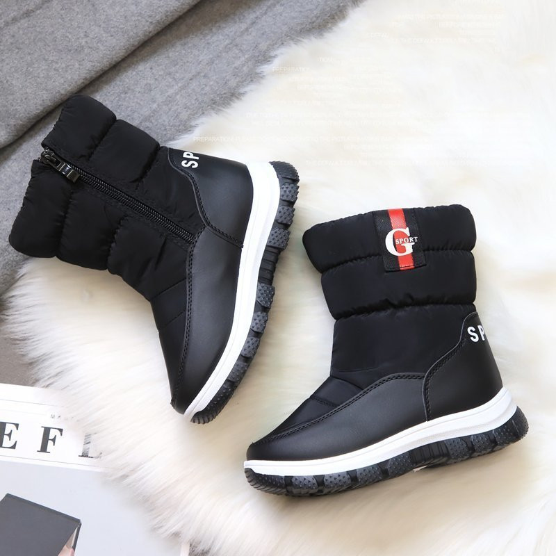 Boys Warm Cotton Shoes Umbrella Snow Boots (26, Black)