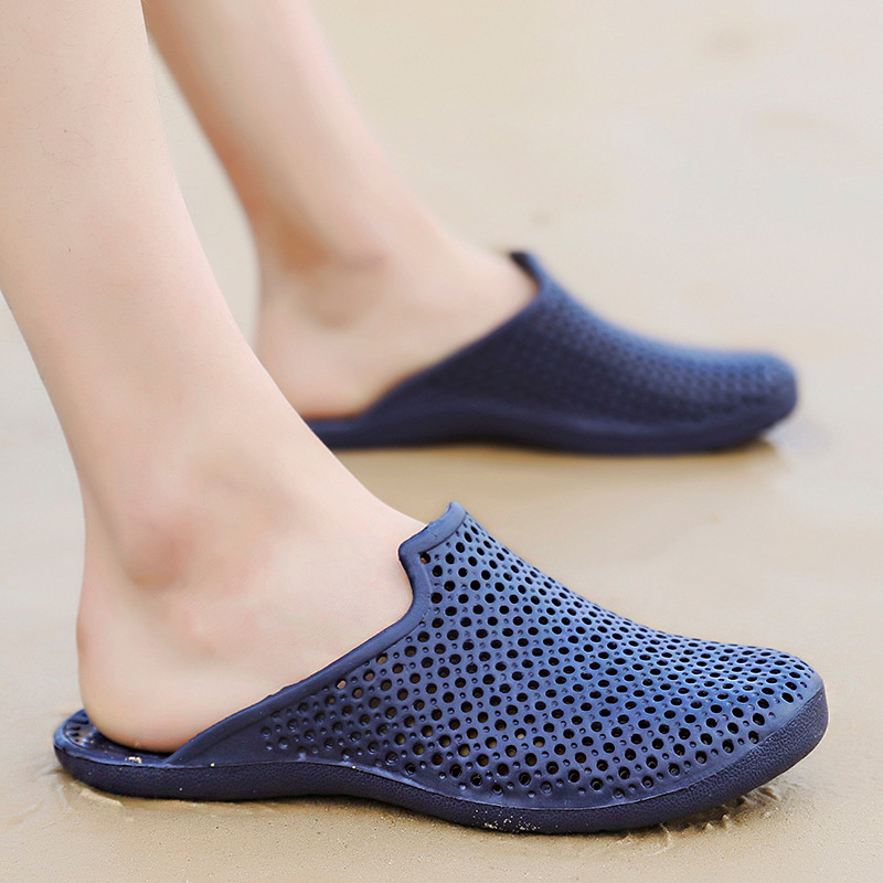 Slippers Summer Big Size Baotou Breathable One-word Beach Shoes (39, Blue)