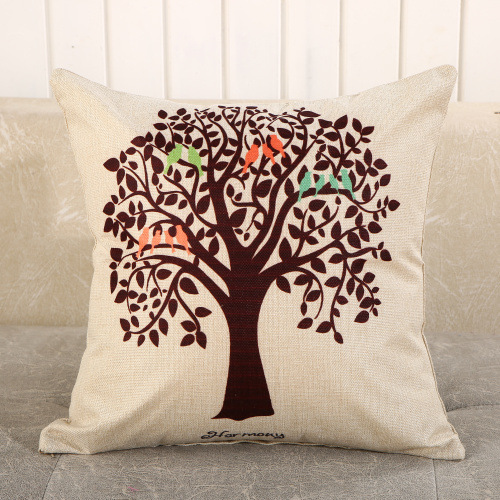 Fabric Decoration Supplies Car Gift Linen Printed Pillows Bedside Cushion Couch Pillow (45x45 [cm] + Core, Tree)
