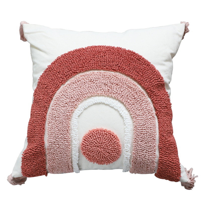 Rainbow Pillowcase Cute Chenille Lumbar Pillow (+ Core, 1)