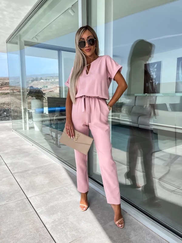 Casual Suit Independent Station Fashion Solid Color Jumpsuit (M, Pink)