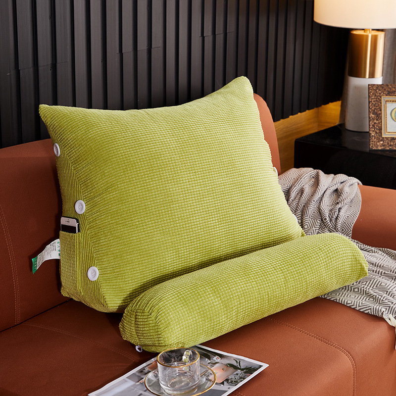 Waist Backrest Pillow Bedside Backrest Lumbar Cushion Bed Sofa (45x22x50 [cm] + Headrest, Green)