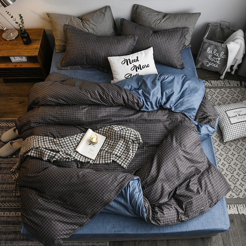 Bed sheets set quilt duvet cover bedding 4 sets (Dark Grey)