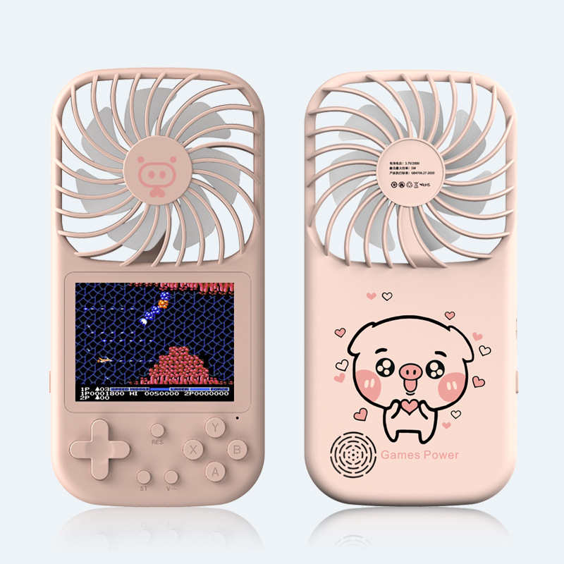 Gaming Mini Videogames Machine Player Mini Summer Handheld Fan Personal Games Console Fan for Office Outdoor Travel (Pink)