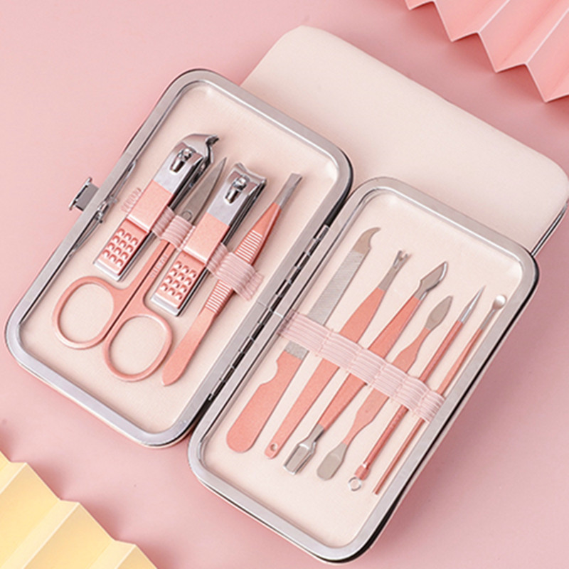 Nail set manicure set manicure pedicure scissors care tool (Pink, 10 [pcs] Set)