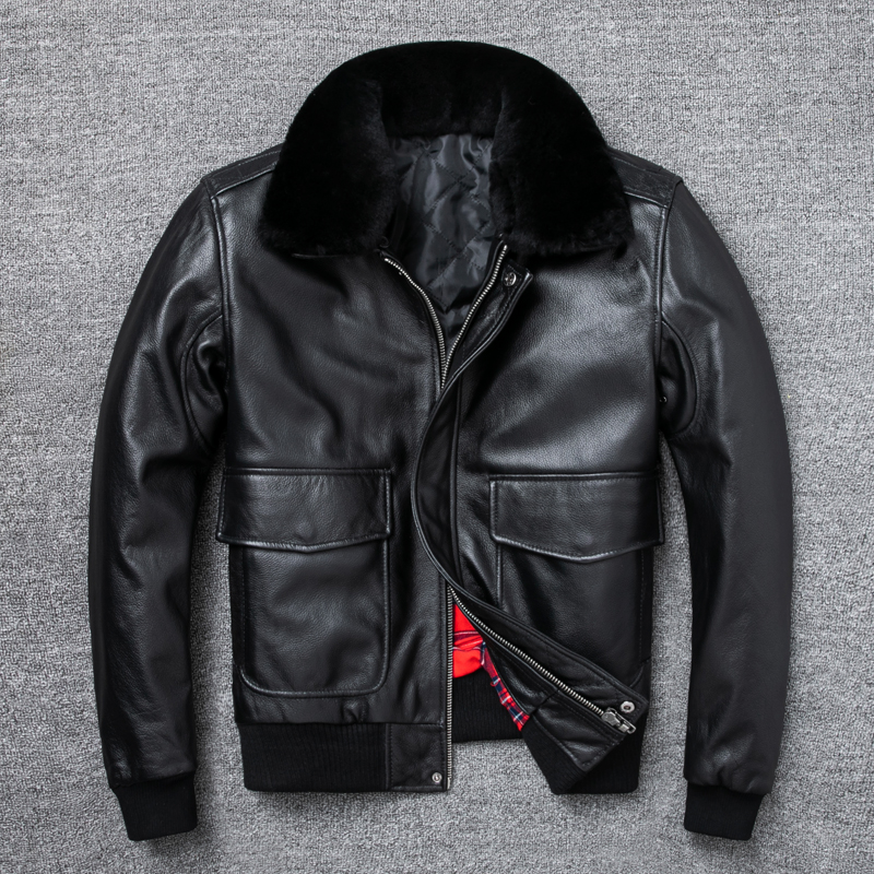 بدلة طيران من الطبقة الأولى من جلد البقر مع إضافة القطن (M, Black)