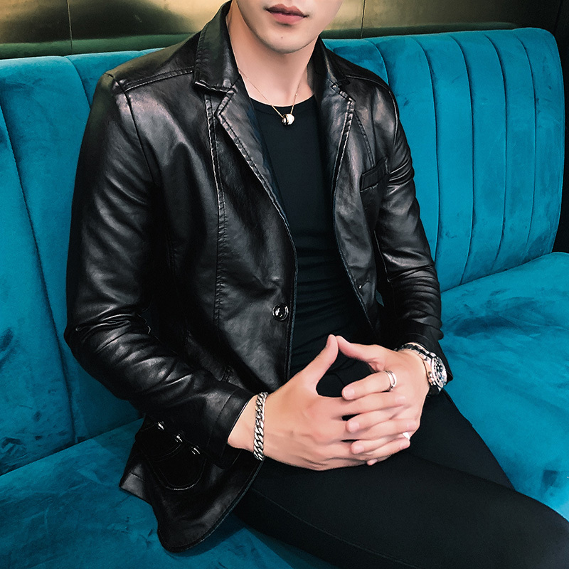Fashion Casual Men's Suit Leather Jacket (M, Black)