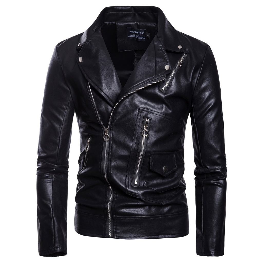 Men's Motorcycle Multi Zip Leather Coat (M)
