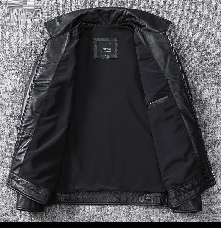 Top Layer Fine Sheepskin Genuine Leather Men's Casual Jacket (M, Black)