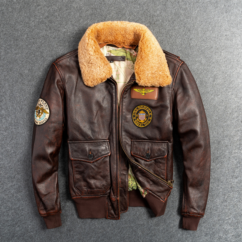 Men's Genuine Leather G1 First Layer Leather Motorcycle Jacket (M)