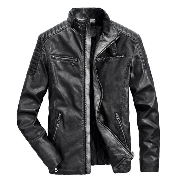 Thick leather jacket with a modern design and elegant colors (M, Black)