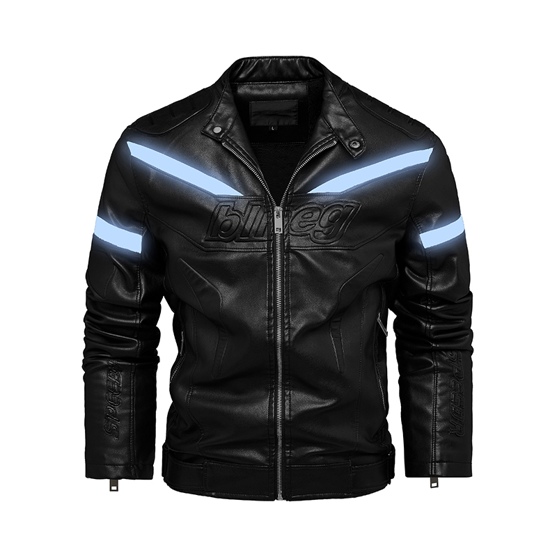 Fur-lined motorcycle leather jacket (L, Black)