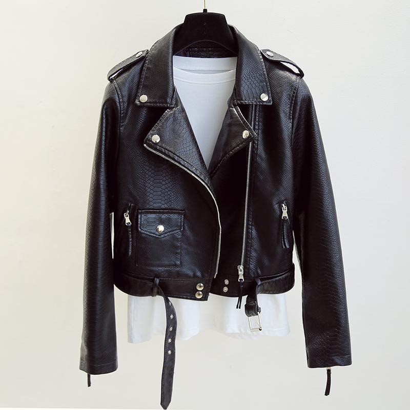 Women's Short Leather Jacket Spring And Autumn (M, Black)