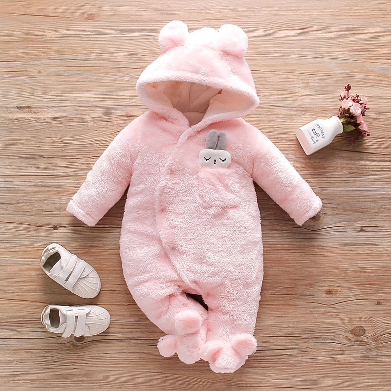 Solid Color Cartoon Baby One-piece Thick Cotton Velvet Suit (0 - 3 [months], Pink)