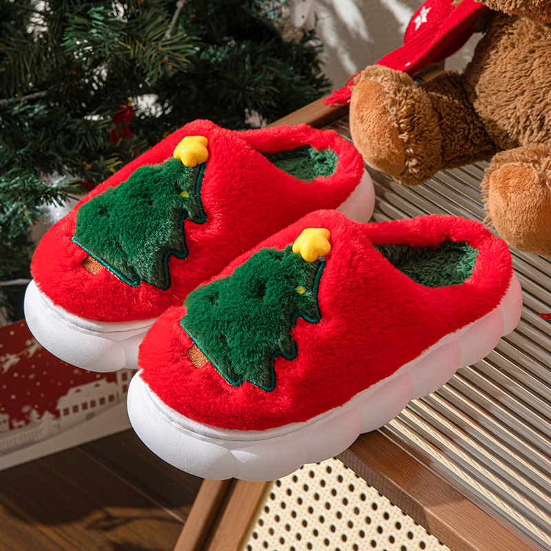 Christmas Tree Women's Home Slippers (40 - 41, Red)