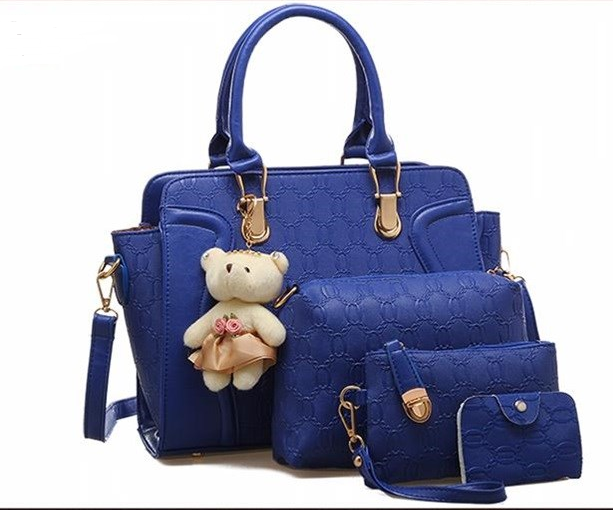 A new four-piece ladies' bag set, including a handbag, shoulder bag, and crossbody bag with a trendy and elegant design suitable for all outfits (Blue)