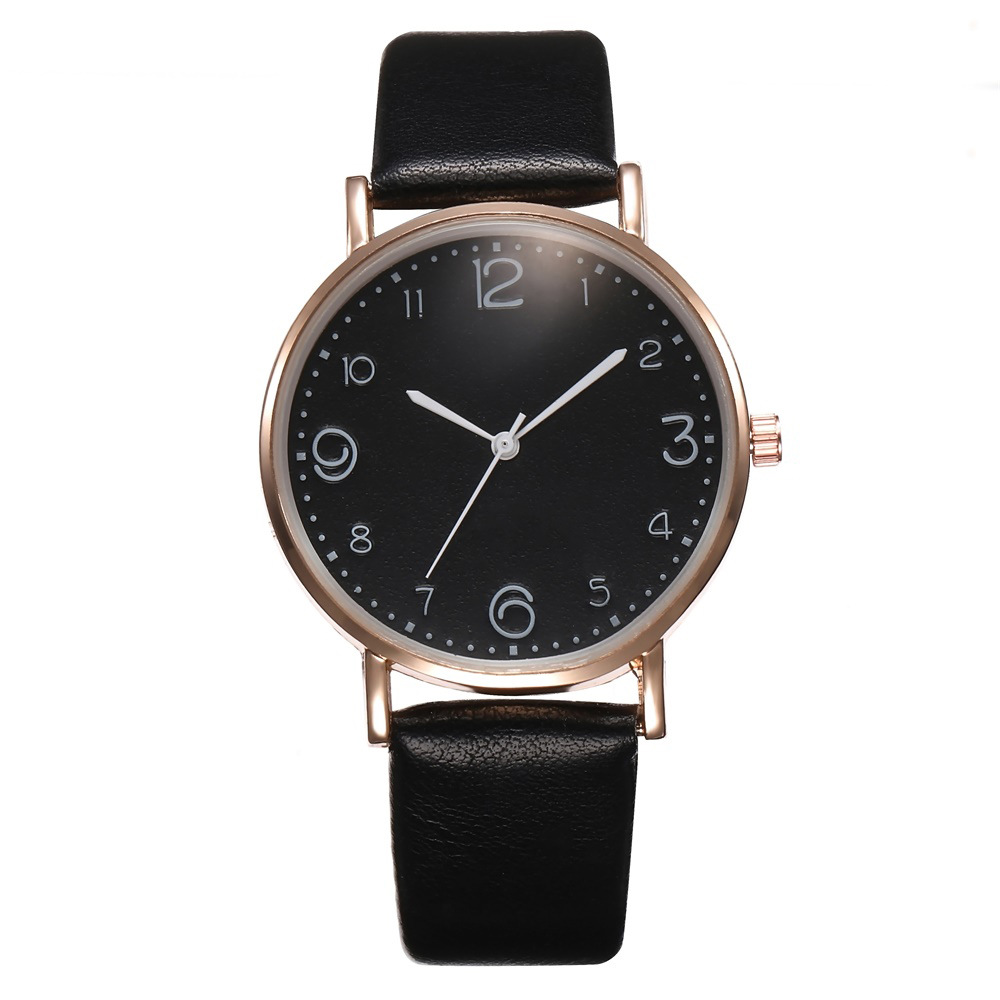 Leather Watch Quartz Watch (Black)