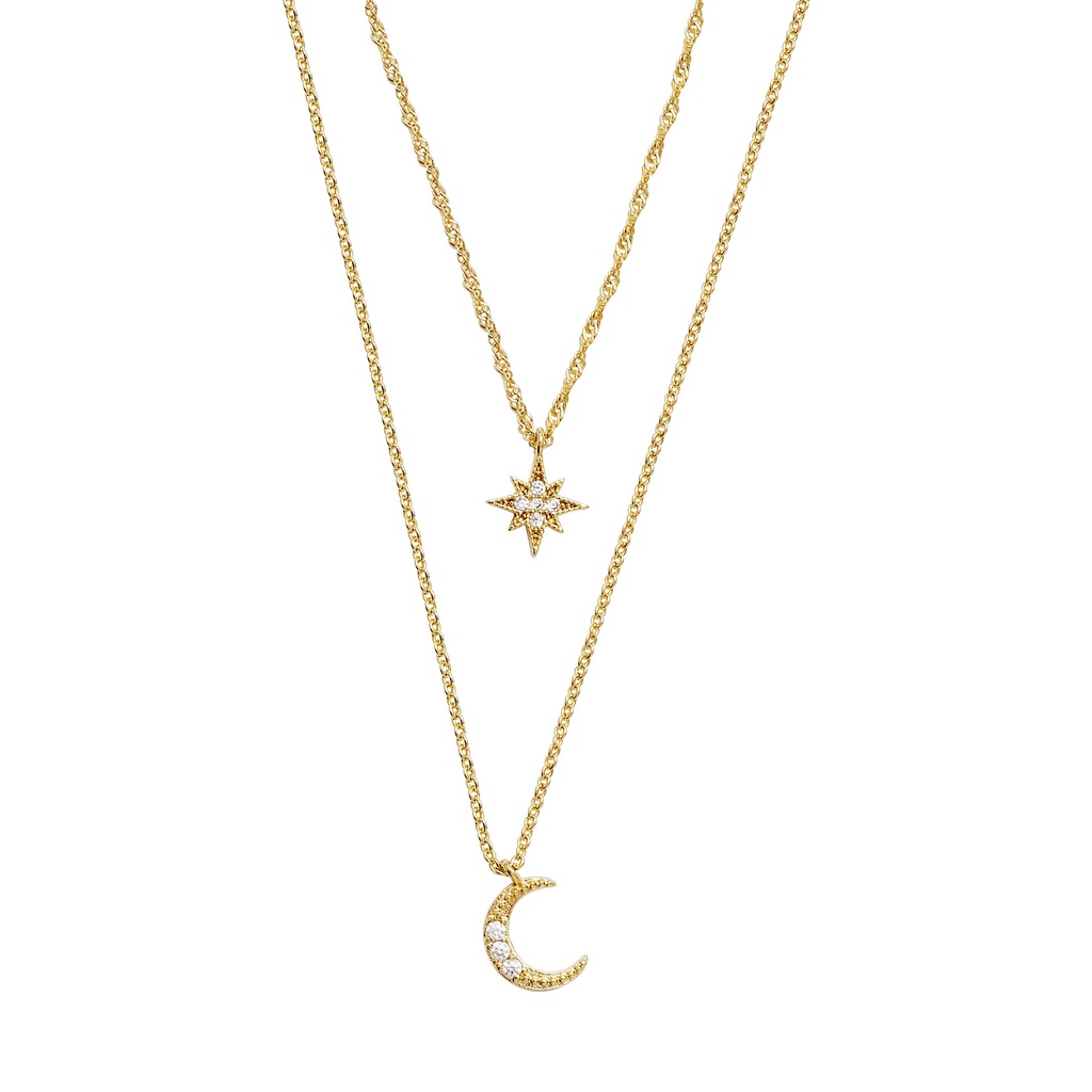 A stunning double-layer necklace featuring a celestial moon design, perfect for adding an elegant touch to your look (Gold)